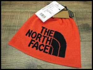 送無 G② 新品 タグ付 THE NORTH FACE ノースフェイス プリマロフト ロゴ リバーシブル ビーニー ニット キャップ ニット帽 オレンジ FREE