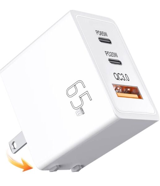 PD充電器 65w type-c usb 三台同時充電 急速充電器 iphone 3ポート usb-c acアダプター ホワイト