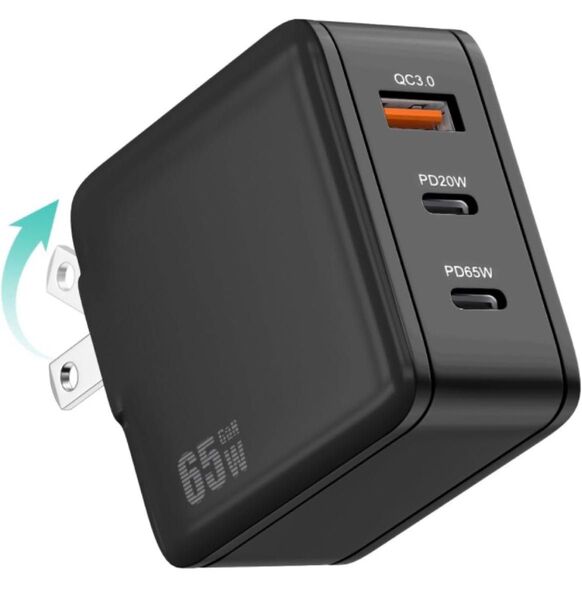 65W USB充電器 Type C 急速充電器 高速充電器 PD対応 USB-C×2 & USB A 3ポートGaN