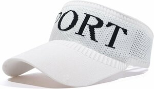 帽子 レディース サンバイザー ゴルフ 日焼け防止 ジョギング 帽子 吸汗速乾 UVカット 紫外線対策 軽量-ホワイト