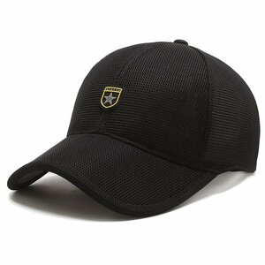 キャップ メンズ 帽子 メッシュ通気構造 UVカット帽子 通気性抜群 日焼け防止 紫外線対策 野球帽スポーツ帽子 UPF50+ 夏-ブラック