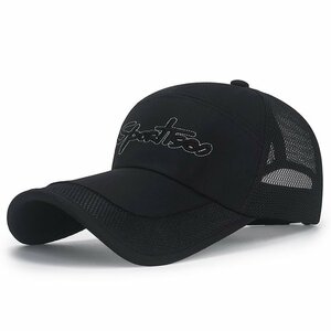 キャップ メンズ 帽子 メッシュ キャップ スポーツ ランニング UVカット速乾 軽薄 つば長 紫外線対応-ブラック