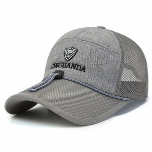 帽子 キャップ メンズ 通気性キャップメンズ 日よけ 野球帽 UPF50 UVカット 蒸れにくい 調整可能 吸汗速乾 ストラップ付き-グレー