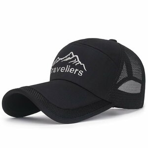 キャップ メンズ 帽子 メッシュ キャップ スポーツ ランニング UVカット速乾 軽薄 つば長 紫外線対応-ブラック