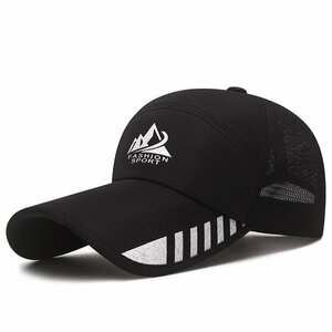 キャップメンズ 帽子 メッシュ 夏 涼しい UVカット99％紫外線対策 日焼け防止 熱中症対策 野球帽軽量 スポーツ-B黒