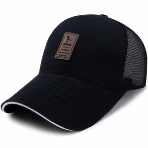 キャップ メンズ 帽子 メッシュ コットン ぼうし 紫外線対策 通気性 サイズ調整可能 春 夏 アウトドア 小顔効果-ブラック