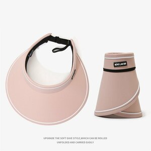 サンバイザー レディース UVカット つば広 日よけ帽子 ハット 折りたたみ UV対策 紫外線対策 通気性 リゾート -ピンク