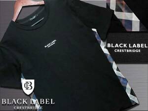 美品！サイドCBチェック＆ブランドロゴ　ブラック　Tシャツ　Mサイズ▼ブラックレーベルクレストブリッジ　CRESTBRIDGE　バーバリー