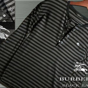 希少L！美品！激レア！前立モノグラム　BLACK×GRAY　ボーダー　ヘンリーカットソー▼バーバリーブラックレーベル BURBERRY BLACK LABEL