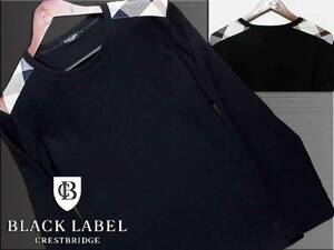 極美品！肩CBチェック　ブラック　ニット　サイズM　ブランド刺繍▼ブラックレーベルクレストブリッジ　BLACK LABEL バーバリー