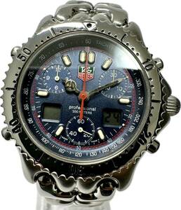 1 jpy ~ Y rare blue navy face TAG Heuer cell chronograph CG1113-0 men's quartz Date antique clock 52300457