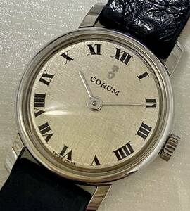 1 jpy ~ N CORUM Corum round Rome n dial key Logo lady's hand winding antique operation goods wristwatch 6226133