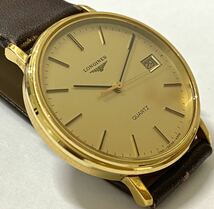 1円〜 I LONGINES ロンジン ラウンド ゴールド文字盤 メンズ クォーツ デイト アンティーク ジャンク 時計 A2480_画像2