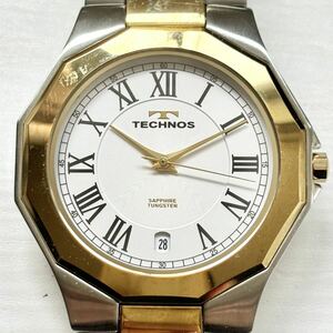 1円~ A TECHNOS テクノス T9624 ホワイトローマン メンズ クォーツ デイト アンティーク 腕時計 6226882
