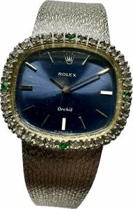 1 jpy ~ Y rare 18 gold WG model Rolex o- Kid diamond bezel weight 44g navy dial lady's hand winding antique clock 523217909