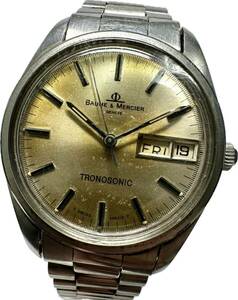 1 jpy ~ Y rare Baume&Mercier Toro no Sonic silver dial men's sound . type day date antique Junk clock 5229896