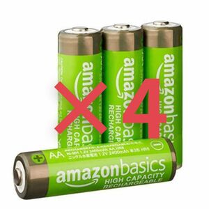 【新品】4個 Amazonベーシック 充電池 充電式ニッケル水素電池 単3形4個セット 最小容量2400mAh 約500回使用可能