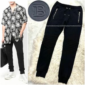  подлинный товар прекрасный товар Balmain Homme en Boss B новый Logo Biker тренировочный брюки L чёрный BALMAIN HOMME