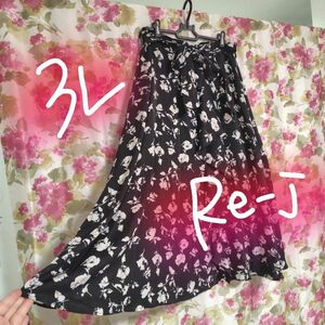 ラッピングフリル☆3L◆re-j◇ウエストリボンの花柄スカート