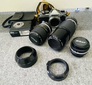 【BEF 5161】 1円スタート Nikon ニコン FE シルバー フィルムカメラ 一眼レフ NIKKOR レンズ 50㎜ 43-86㎜ 80-200㎜ 動作未確認 現状品