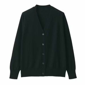 無印良品　MUJI　UVカット強撚Vネックワイドカーディガン　婦人　黒　M トップス