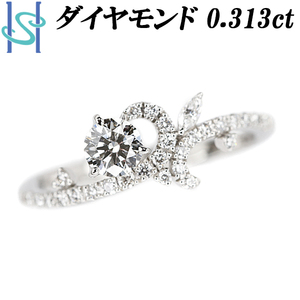 ダイヤモンド リング 0.313ct Pt900 変形カット ファンシーカット マーキスカット 植物 ボタニカル 送料無料 美品 中古 SH110443