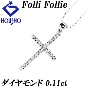  Folli Follie diamond necklace K18WG Cross 10 character . brand Folli Follie free shipping beautiful goods used SH110878