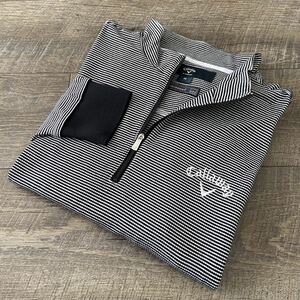 良品 CALLAWAY GOLF キャロウェイ 吸汗速乾 ドライシステム ロゴ刺繍 総柄 ハーフジップ 長袖 シャツ M トップス ゴルフ メンズ 石川遼