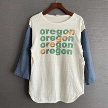 WAREHOUSE ウェアハウス OREGONプリント バイカラー 七分丈 クルーネック Tシャツ M アイボリー系 トップス アメカジ 半袖 春夏 メンズ_画像1