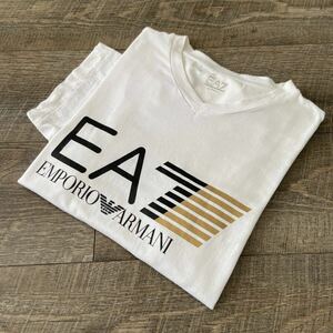 定番 EA7 EMPORIO ARMANI エンポリオアルマーニ プリントデザイン Vネック 半袖 Tシャツ S 白 ホワイト トップス メンズ 国内正規品