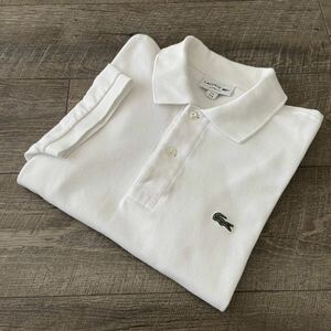 ゴールデンサイズ4 モロッコ製 LACOSTE ラコステ CLASSIC FIT ロゴ刺繍 鹿の子コットン100% 半袖 ポロシャツ M ホワイト トップス メンズ