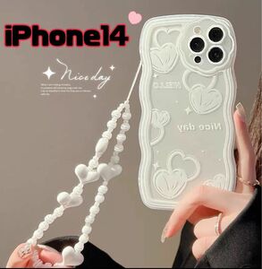 iPhone14ケース ストラップ付 ハート 可愛い オシャレ 韓国 スマホケース iPhone 可愛い お洒落 カバー 軽量　