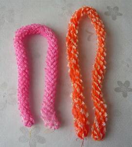 *USED beautiful goods * hair ornament decoration cord 2 pcs set * total aperture stop peach color approximately 30cm& orange color approximately 35cm* kimono Japanese clothes peace thing *3330