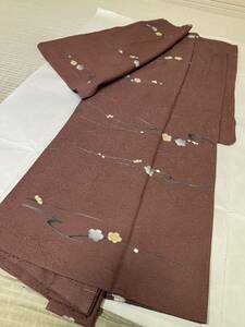 羽織り　正絹　枝梅　葉柄　仕付け糸　小豆色地　着物　和服　和装　着物コーデ　リメイク　衣装　百貨店　高級