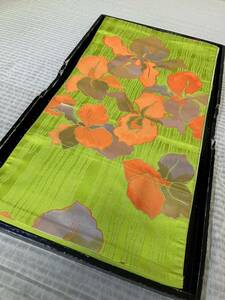  obi Nagoya obi silk colorful bokashi flower . six through pattern green color ground kimono Japanese clothes Japanese clothes kimono ko-te remake costume general merchandise shop high class 