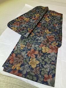  fine pattern silk leaf pattern colorful navy blue color ground kimono Japanese clothes Japanese clothes kimono ko-te remake costume general merchandise shop high class 