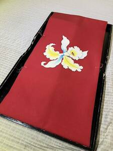  obi Nagoya obi silk flower one wheel .. attaching thread . futoshi hand drum pattern red color ground kimono Japanese clothes Japanese clothes kimono ko-te remake costume general merchandise shop high class 