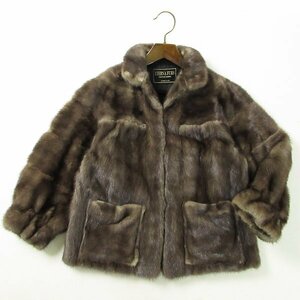 r6f051602★ETERNA FURS ブルーアイリスミンク 横段袖 デザインコート 着丈64cm L程度