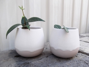 「白い花器２個セット＊陶器(234788) 」２号 ×2　特価50％OFF　
