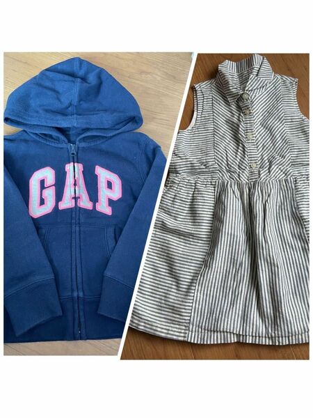 【2着セット】【美品】GAP KIDS 長袖 トレーナー パーカー ネイビー ガールズ キッズ ノースリーブ