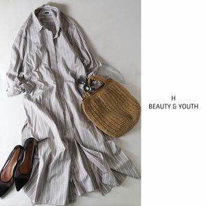 2.8万☆ユナイテッドアローズ /H BEAUTY＆YOUTH☆洗える コットン100％ ストライプシャツワンピース Mサイズ 日本製☆A-O 2436