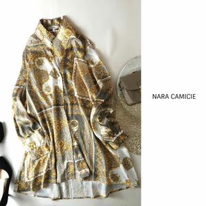 新品☆ナラカミーチェ NARA CAMICIE☆洗える パネルプリント長袖ブラウス Ⅱサイズ☆M-S 2472