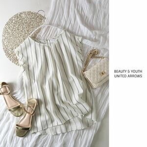 超美品☆1.1万☆ユナイテッドアローズ/BEAUTY & YOUTH☆洗える ストライプバックジップブラウス☆A-O 5728