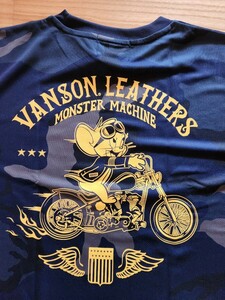 新作　★vanson　バンソン　TJV-2431 TOM&JERRY コラボ 半袖ドライTシャツ　バイカー　バイク　ネイビーカモ　XL