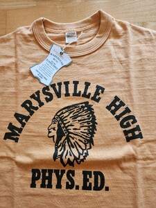 新作　送料込★WAREHOUSE ウエアハウス　4601 MARYSVILLE HIGH 天竺プリント 半袖Tシャツ 日本製　アメカジ　インディアン　オレンジ　M