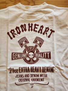 新作　送料込★IRON HEART アイアンハートIHT-2403 7.5oz ヘビーボディー 半袖プリントTシャツ （復刻ピンスト柄）バイカー　ホワイト　XL