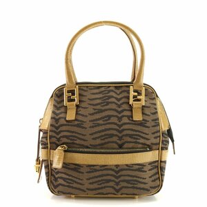 1 jpy # Vintage # Fendi # Zebra FF metal fittings leather canvas handbag tote bag top steering wheel lady's EHM AB11-5
