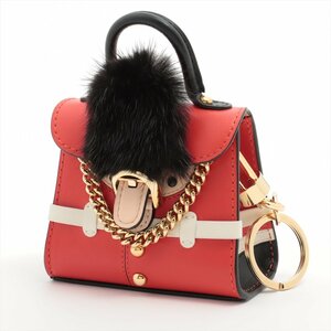 極美品 DELVAUX デルヴォー ブリヨン バッグ チャーム バッキンガム パレス ミニアチュール ファー レザー レディース MMM Z17-1