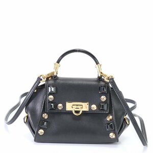 1 jpy ultimate beautiful goods Salvatore Ferragamo gun chi-ni studs biju- leather 2WAY shoulder bag diagonal .. hand lady's EEM S19-9