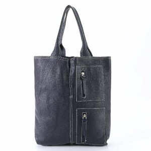 ■美品 MAXIMA マキシマ レザー トート バッグ ショルダー ビジネス 通勤 書類鞄 本革 ネイビー 紺 ブランド A4 メンズ HHM P3-10
